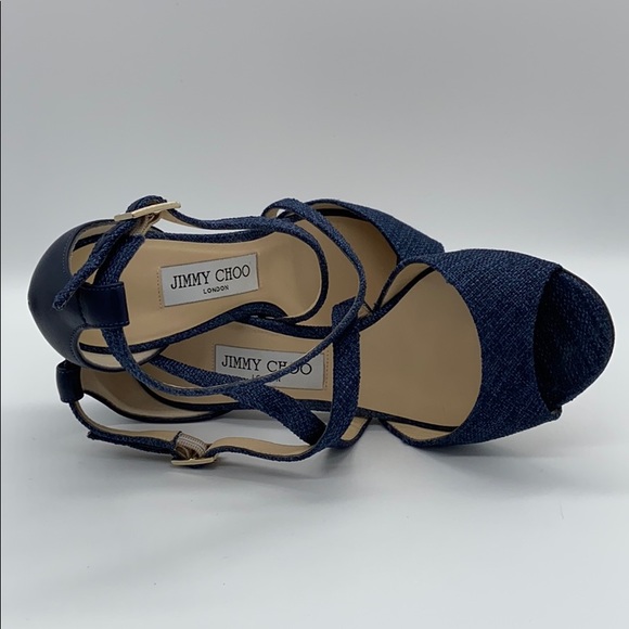 Jimmy Choo Carrie Denim Fabric & Leather Sandal 8B - Picture 9 of 9